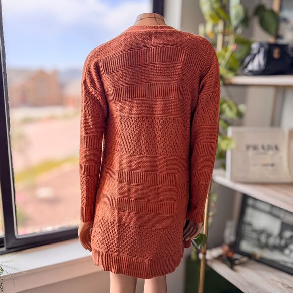 J by Joie, Loosely Woven Cardigan Sweater in Burnt Orange Autumn Tone-Size Small - Picture 5 of 11